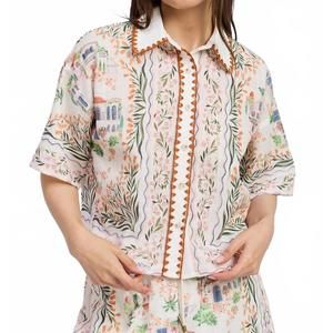 NEW EN SAISON alaia linen top in ivory terracotta